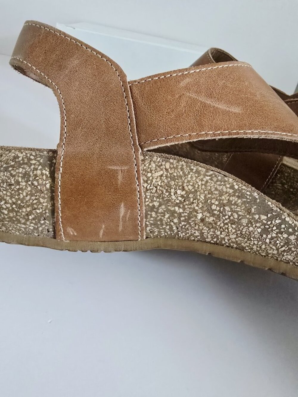 Taos Fame Tan Brown Toe Loop Leather Cork Sandals 9 9.5 40 Shoes Womens - Picture 6 of 10
